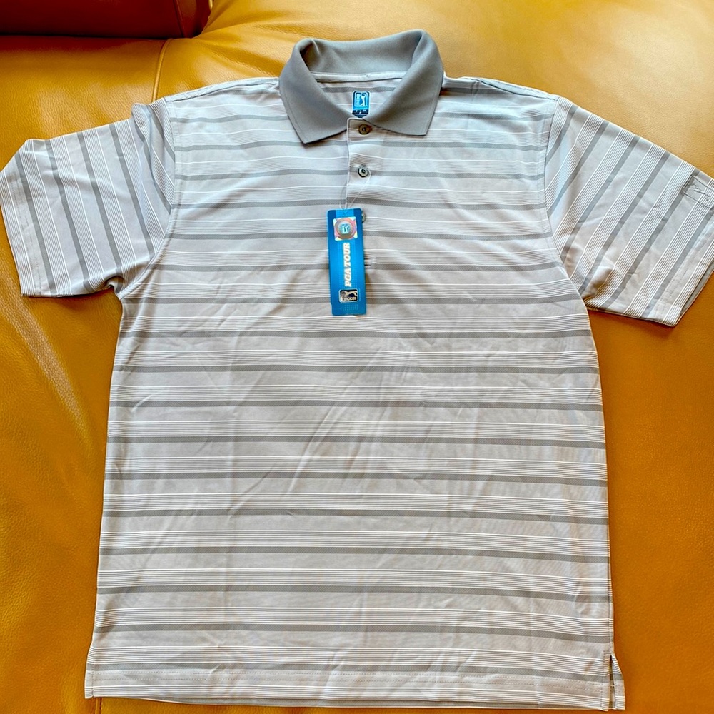 NEW: PGA Tour Airflux Stripped Polo Shirt